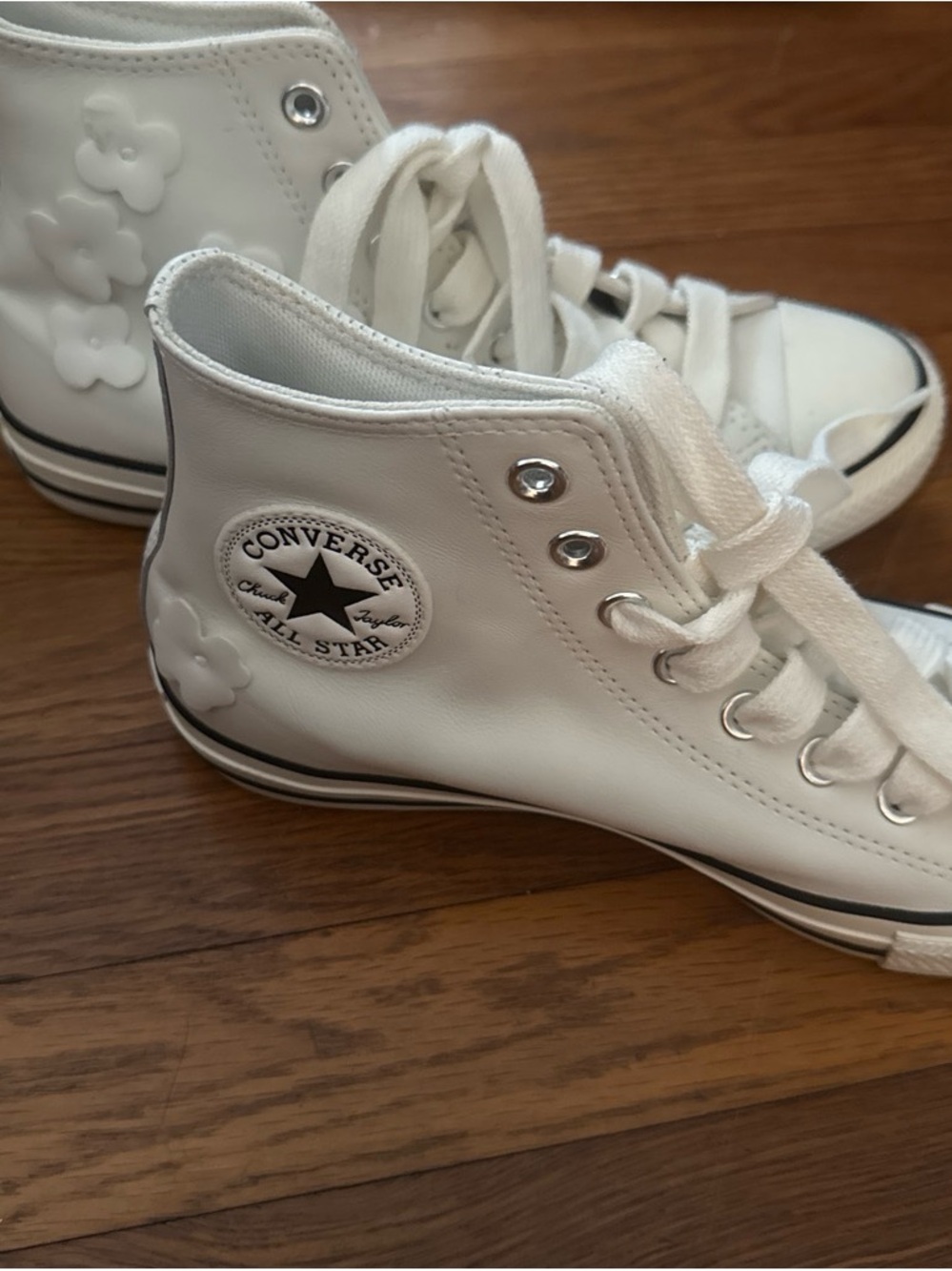 Converse White High Top All Star Sneakers with Floral Accents - Picture 4 of 7